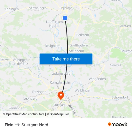 Flein to Stuttgart-Nord map