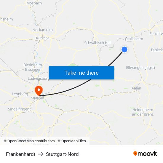 Frankenhardt to Stuttgart-Nord map