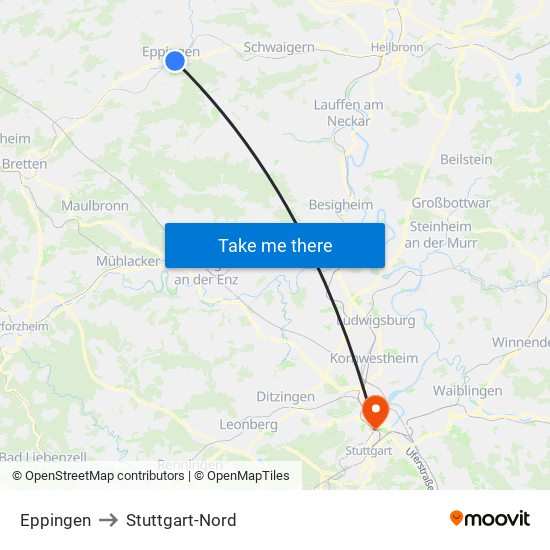 Eppingen to Stuttgart-Nord map