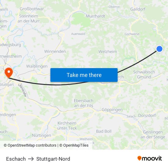 Eschach to Stuttgart-Nord map
