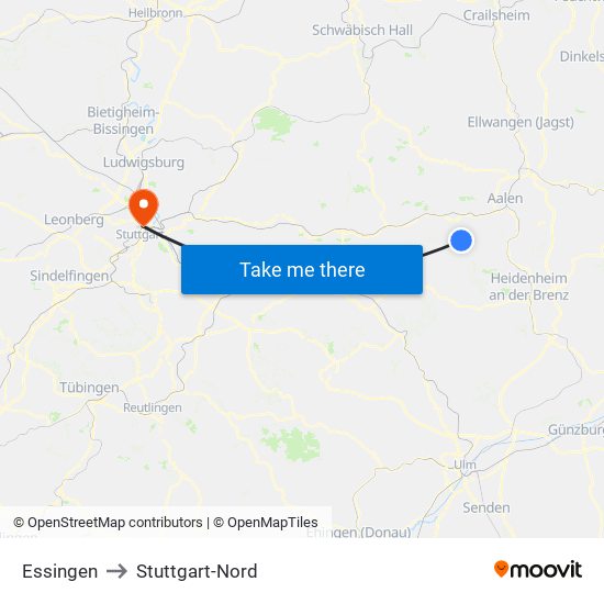 Essingen to Stuttgart-Nord map