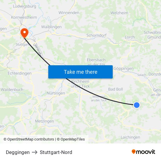 Deggingen to Stuttgart-Nord map