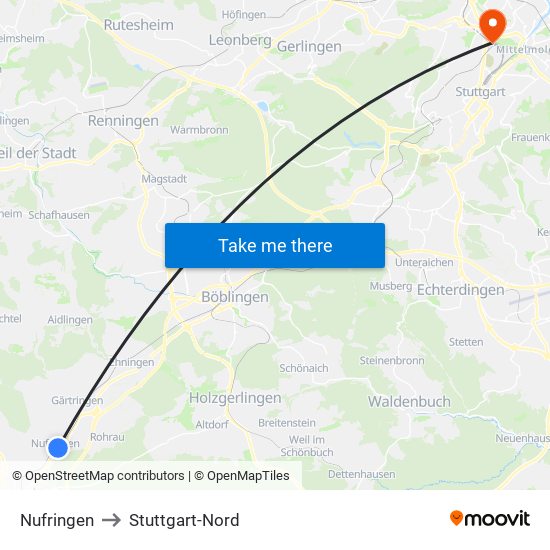 Nufringen to Stuttgart-Nord map