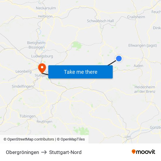 Obergröningen to Stuttgart-Nord map