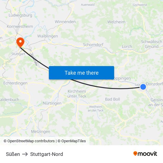 Süßen to Stuttgart-Nord map