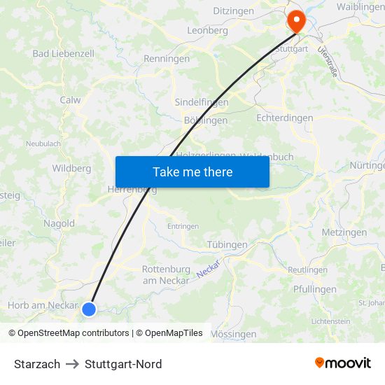 Starzach to Stuttgart-Nord map