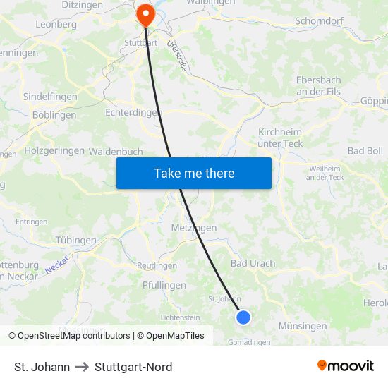 St. Johann to Stuttgart-Nord map