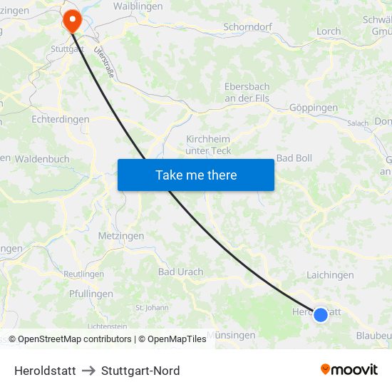 Heroldstatt to Stuttgart-Nord map