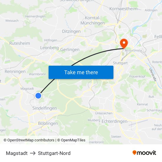 Magstadt to Stuttgart-Nord map