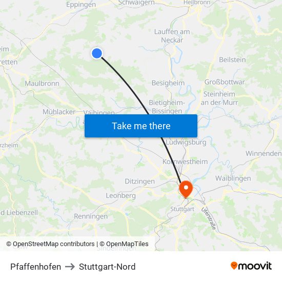 Pfaffenhofen to Stuttgart-Nord map