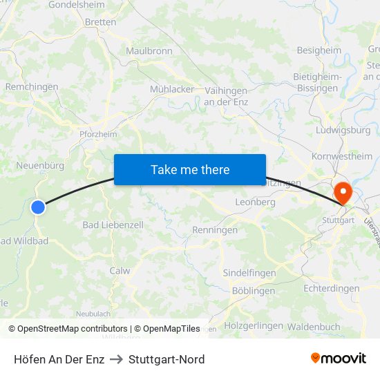 Höfen An Der Enz to Stuttgart-Nord map