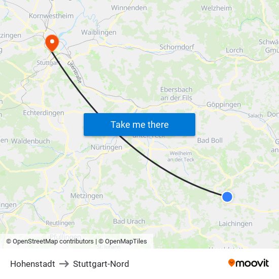 Hohenstadt to Stuttgart-Nord map