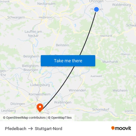 Pfedelbach to Stuttgart-Nord map