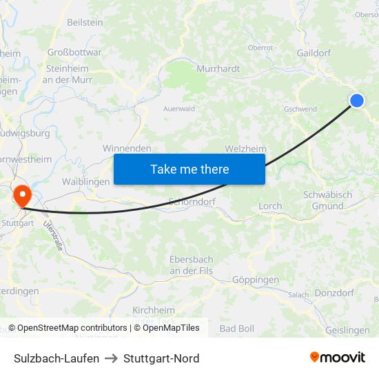 Sulzbach-Laufen to Stuttgart-Nord map