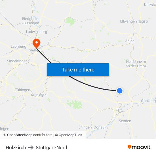 Holzkirch to Stuttgart-Nord map