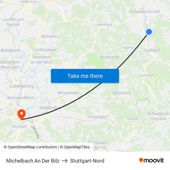 Michelbach An Der Bilz to Stuttgart-Nord map