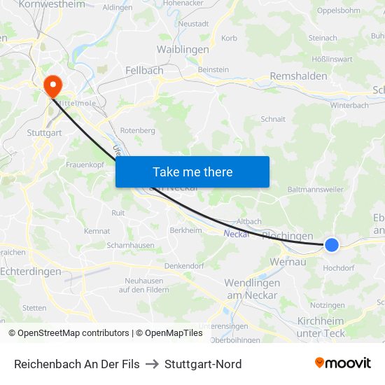 Reichenbach An Der Fils to Stuttgart-Nord map