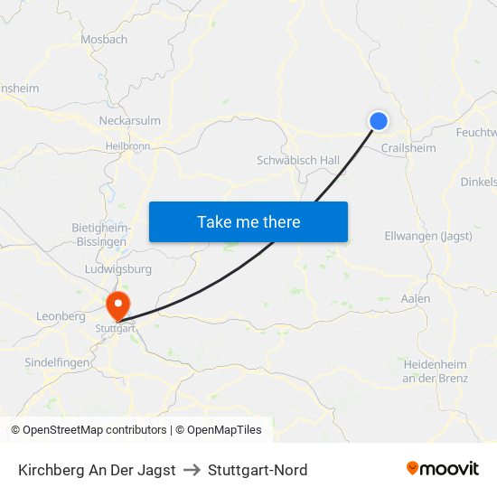 Kirchberg An Der Jagst to Stuttgart-Nord map
