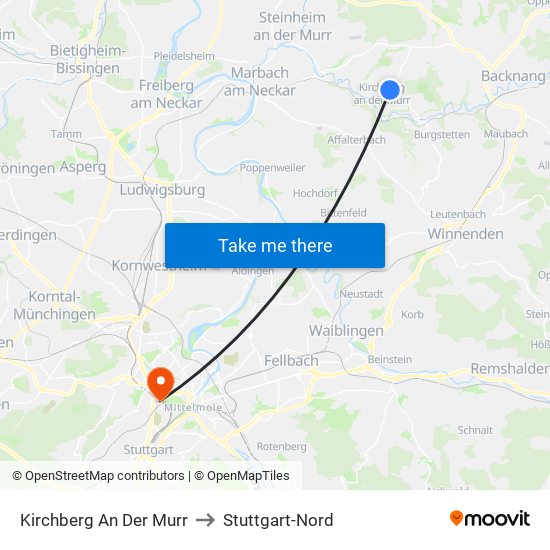 Kirchberg An Der Murr to Stuttgart-Nord map