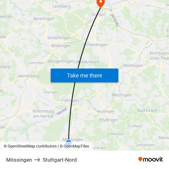 Mössingen to Stuttgart-Nord map