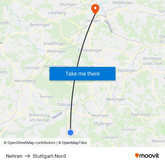 Nehren to Stuttgart-Nord map