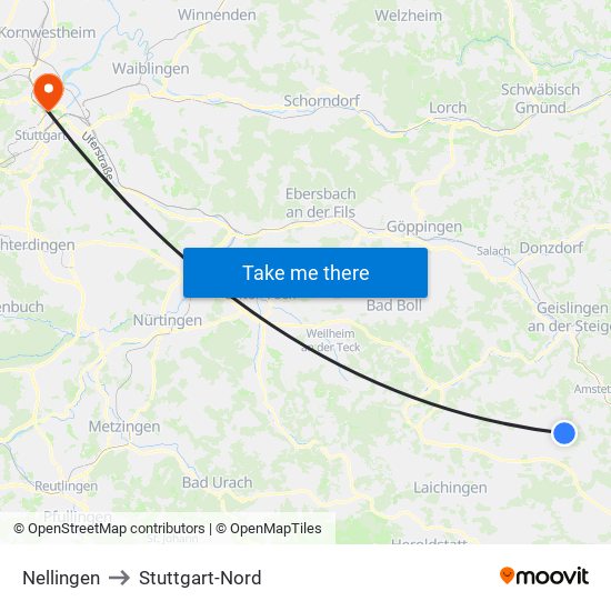 Nellingen to Stuttgart-Nord map