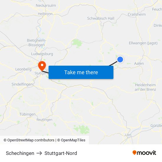 Schechingen to Stuttgart-Nord map