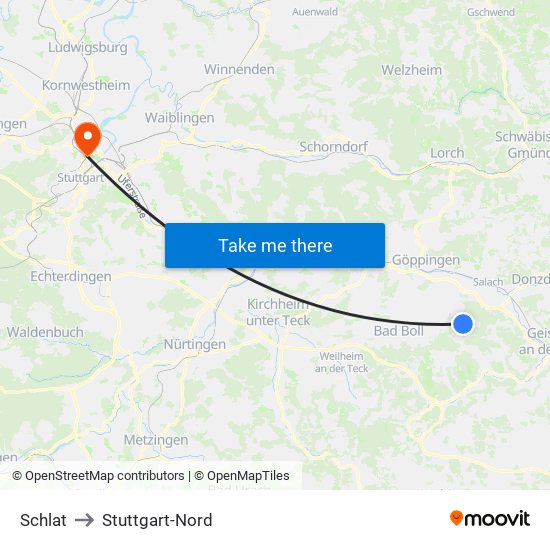 Schlat to Stuttgart-Nord map