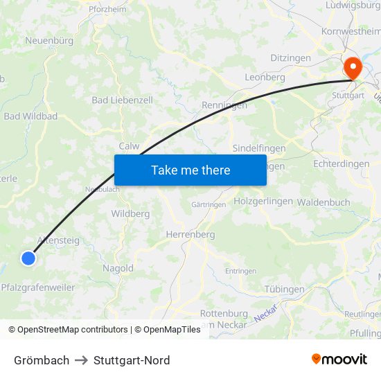 Grömbach to Stuttgart-Nord map