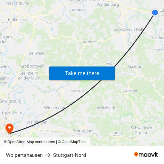 Wolpertshausen to Stuttgart-Nord map