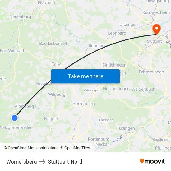 Wörnersberg to Stuttgart-Nord map