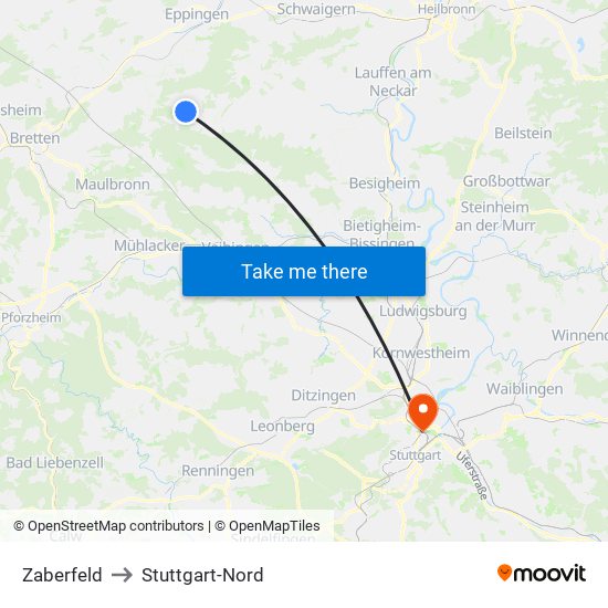 Zaberfeld to Stuttgart-Nord map