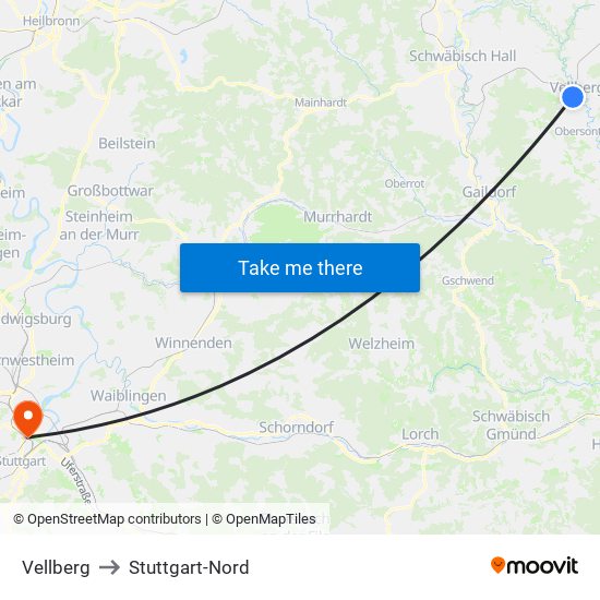 Vellberg to Stuttgart-Nord map