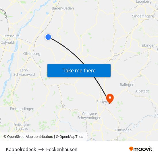 Kappelrodeck to Feckenhausen map