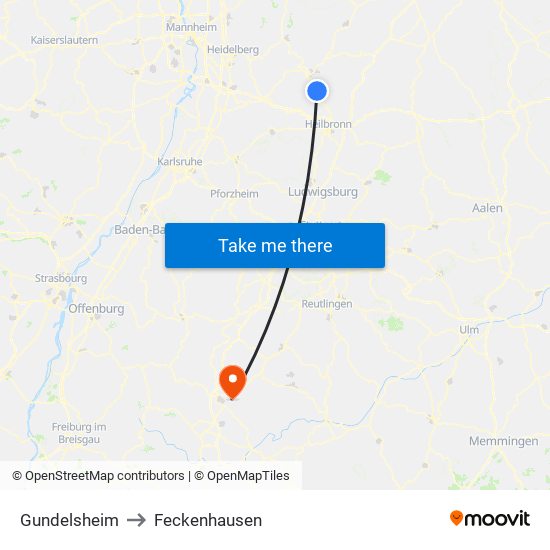 Gundelsheim to Feckenhausen map