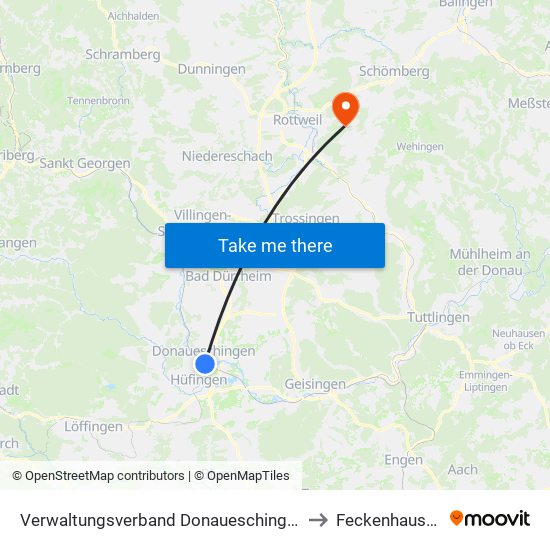 Verwaltungsverband Donaueschingen to Feckenhausen map