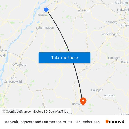 Verwaltungsverband Durmersheim to Feckenhausen map