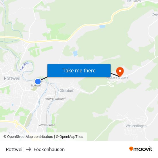 Rottweil to Feckenhausen map