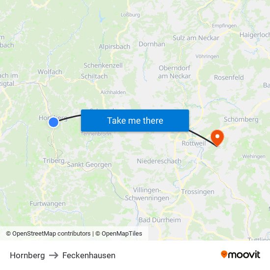 Hornberg to Feckenhausen map