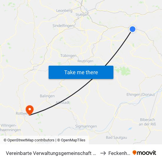 Vereinbarte Verwaltungsgemeinschaft Der Stadt Göppingen to Feckenhausen map