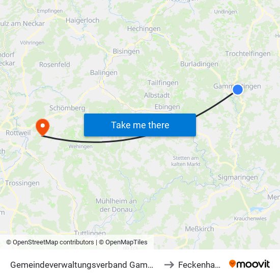 Gemeindeverwaltungsverband Gammertingen to Feckenhausen map