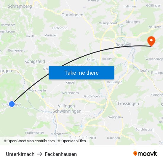 Unterkirnach to Feckenhausen map