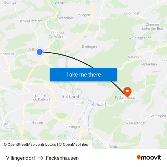 Villingendorf to Feckenhausen map