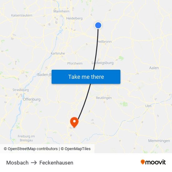 Mosbach to Feckenhausen map