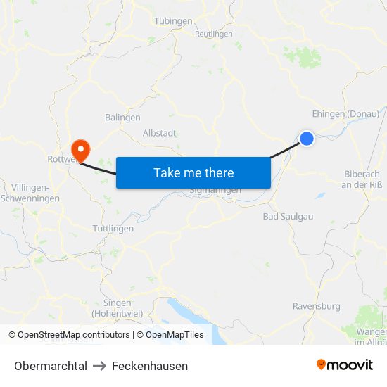 Obermarchtal to Feckenhausen map