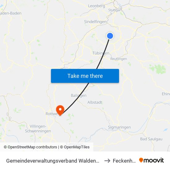 Gemeindeverwaltungsverband Waldenbuch/Steinenbronn to Feckenhausen map