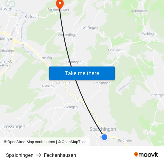 Spaichingen to Feckenhausen map