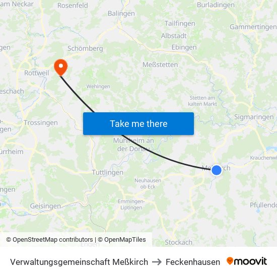 Verwaltungsgemeinschaft Meßkirch to Feckenhausen map