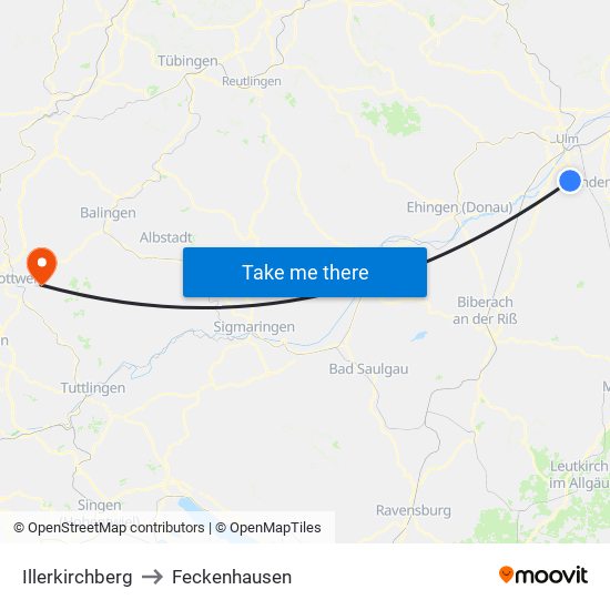 Illerkirchberg to Feckenhausen map