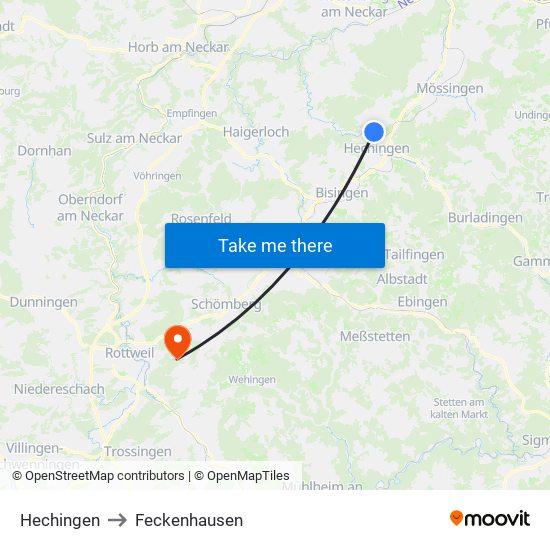 Hechingen to Feckenhausen map